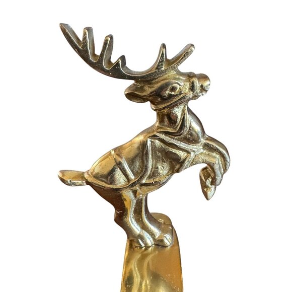 Vintage Brass Christmas Holiday Mantle Reindeer Stocking Holder Decor - Picture 1 of 13